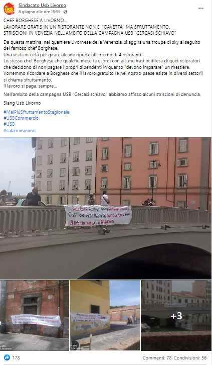 Alessandro Borghese protesta striscioni Livorno dettagli