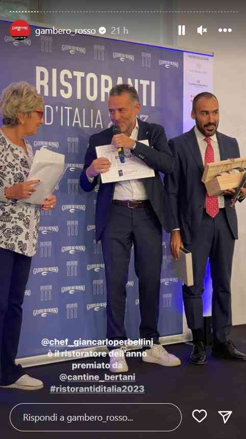 Chef Giancarlo Perbellini premiazione Gambero Rosso 24 ottobre 2022