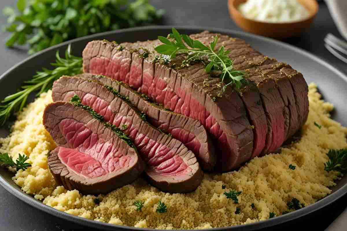 Tagliata su cous cous di ceci