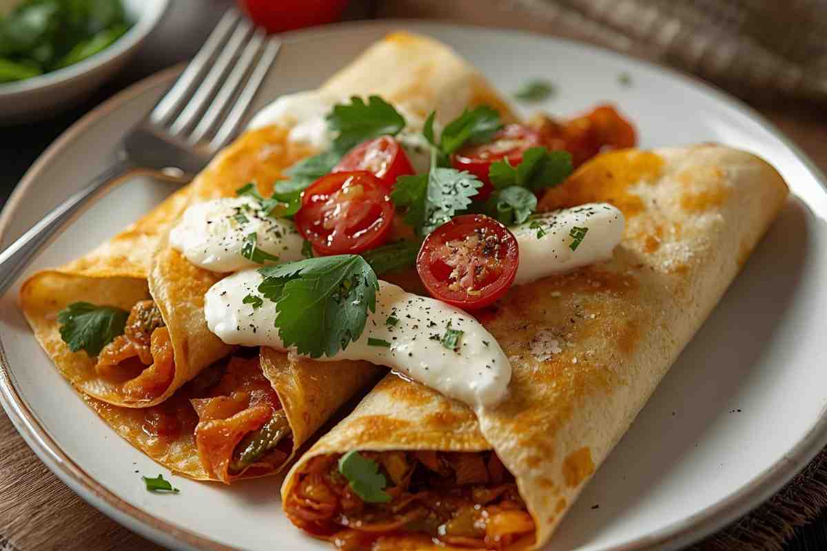 Crespelle salate con farina di riso su un piatto da portata