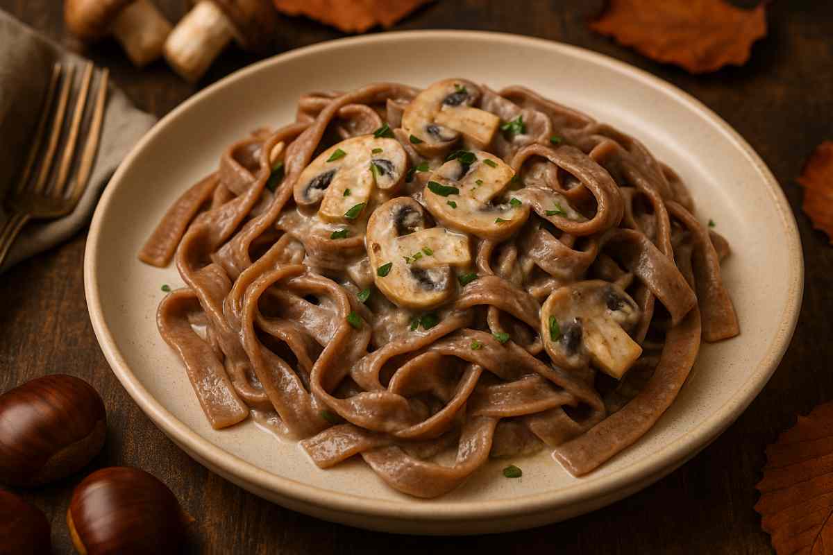 tagliatelle farina castagne panna funghi