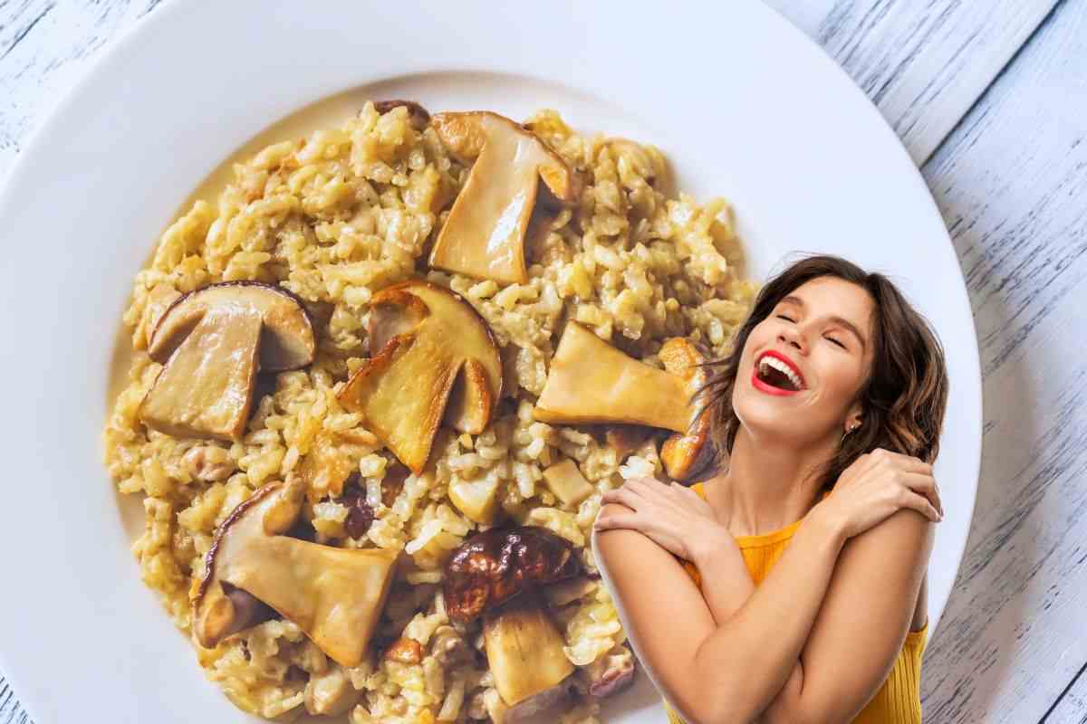 risotto funghi porcini donna estasiata