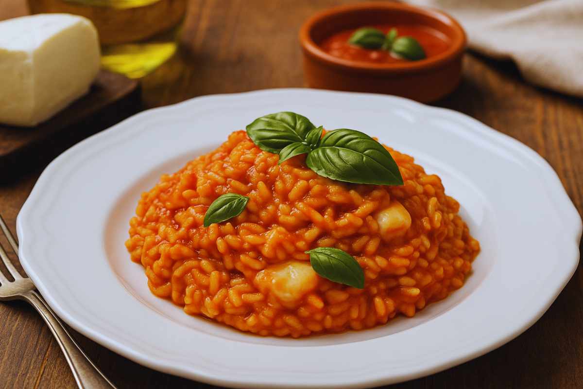 risotto pizzaiola in un piatto