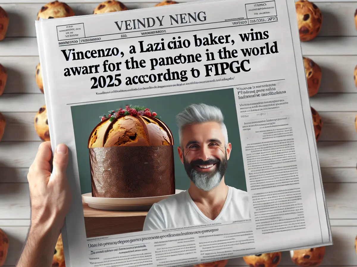 articolo di giornale con foto di panettone IA