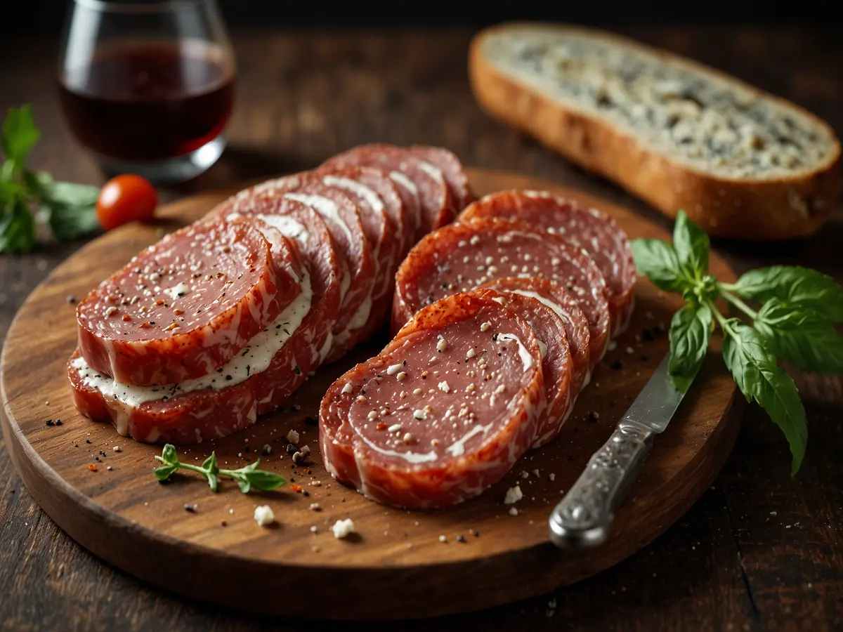 salame ripieno sul tagliere di legno